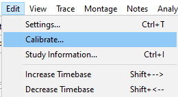 Edit menu with Calibrate option highlighted